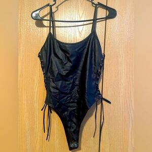 Forever 21: Faux Leather Bodysuit ties on the side